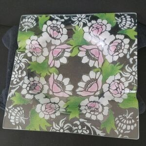 Vtg Sydenstricker Fused Art Glass Bowl Dish Square Signed Daisies Florals 10"